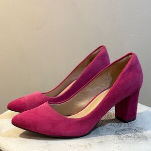 Clark’s Bright Fuchsia Pink Aubrie Colorful Pointed Toe Chunky Block Heels 10